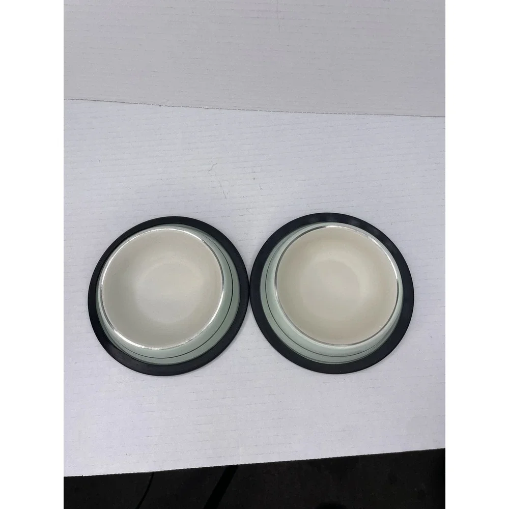 2pc Stainless Steel Non-Slip Rubber Bottom Small Dog Pet Food Water Bowl‎ Set